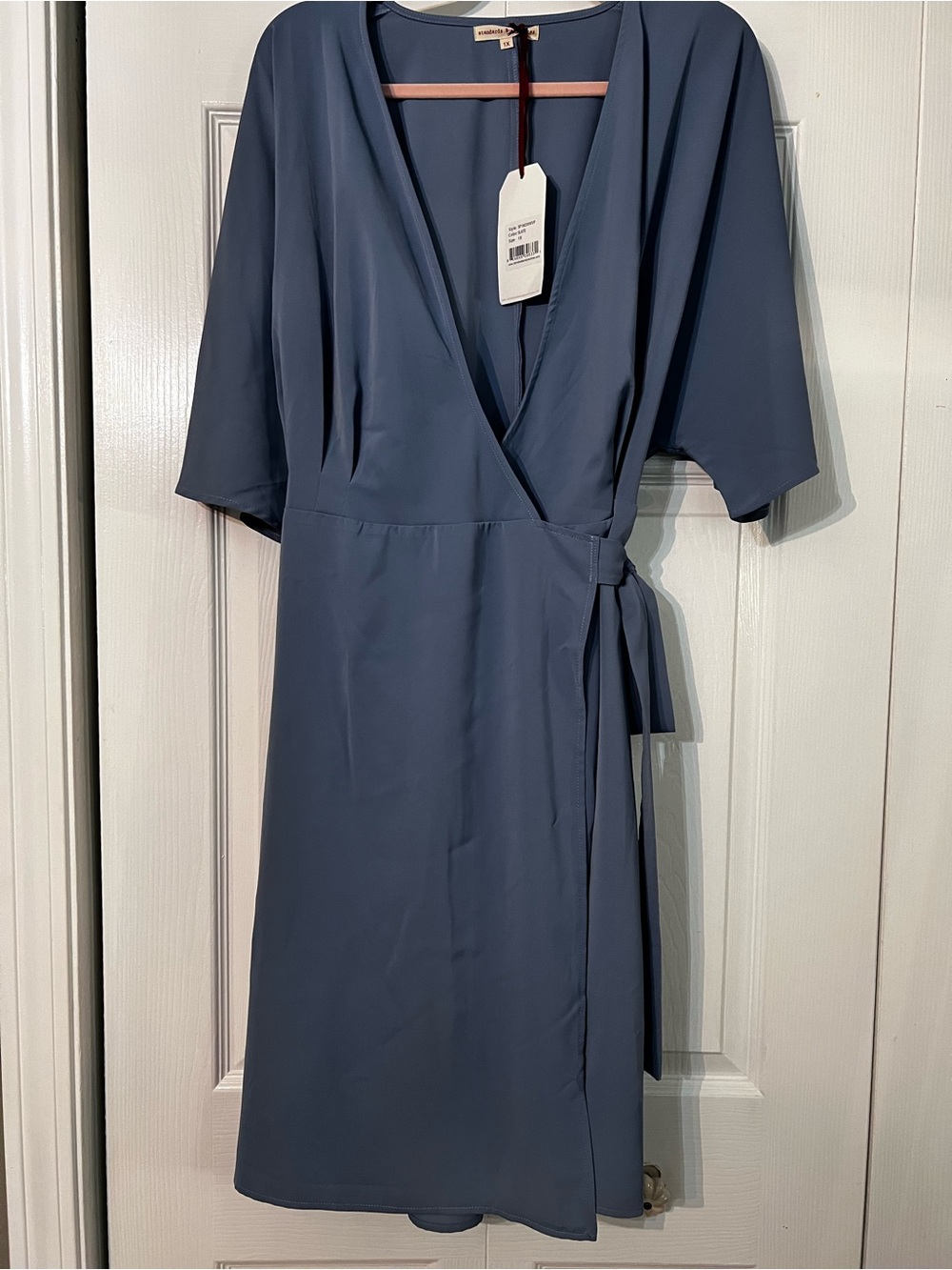 standards & practices Candice Slate V-Neck Kimono Wrap Blue Midi Dress